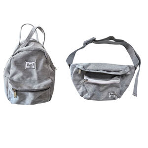 Herschel Supply Co. Mini Backpack AND Fanny Pack Combo Set Gray Belt Bag Lined
